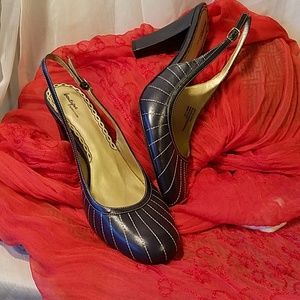 Shoes Pin Stripped Navy Leather Slan